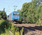 METRANS 185 511-3 mit Containerzug in Fahrtrichtung Norden. Aufgenommen in Wehretal-Reichensachsen am 01.08.2013.