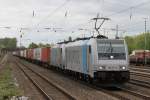 Railpool/RTB 185 6761 fuhr am 15.4.14 mit Railpool/RTB 185 621 und einem Containerzug durch Düsseldorf-Rath.
