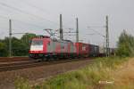 Crossrail 185 591-5 mit Containerzug in K�ln Porz Wahn, Juli 2014.