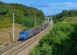 185 518 mit einem Containerzug am 27.08.2014 bei Frankfurt-Rosengarten.