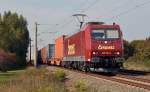 185 513 führte am 04.10.15 einen Containerzug durch Greppin Richtung Bitterfeld.