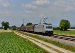 185 673 mit einem Güterzug am 14.07.2013 bei Langenisarhofen. 