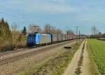 185 510 mit einem Stahlzug am 06.02.2016 bei Langenisarhofen. 