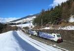 186 441 & 186 442 approach Matrei am Brenner whilst hauling an Italy bound intermodal train, 9 March 2016