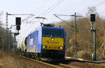 Connex 185-CL 003  Sir Reiner  kommt mit dem leeren Sodazug aus Stolberg durch Düren gefahren.