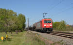 Der Impulsgeber 185 273 schleppte am 23.04.20 einen Kesselwagenzug durch Greppin Richtung Bitterfeld.