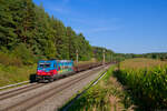 185 367 DB Cargo  Günni Güterzug  mit einem Langschienenzug bei Hagenbüchach Richtung Würzburg, 08.09.2021