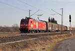 185 142-7 mit gemischtem Gz am Abend des 20.03.2012 in Fahrtrichtung Norden unterwegs.