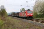 185 142-7 mit H-Wagenzug in Fahrtrichtung Norden. Aufgenommen beim BÜ Eltmannshausen/Oberhone am 10.04.2014.