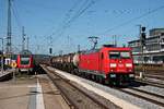 185 343-1 fuhr am 26.08.2015 über Gleis 7 mit einem gemischten Güterzug durch Regensburg Hbf in Richtung Süden.