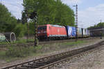 185 007 bringt den Mega Combi Containerzug aus Richtung Saarbrücken nach Dillingen Saar.