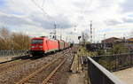 185 355-5 DB verlässt den Güterbahnhof von Nievenheim mit einem Aluzug aus Nievenheim nach Göttingen und fährt in Richtung Neuss-Allerheiligen,Neuss-Norf,Neuss-Süd.