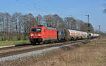 Mit einem gemischten Güterzug rollte 185 294 am 07.04.18 durch Jütrichau Richtung Magdeburg.