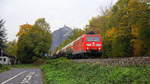 185 029-6 DB kommt aus Richtung Köln mit einem langen gemischten Güterzug aus Köln-Gremberg(D) nach Mannheim und fährt in Richtung Koblenz auf der Rechte Rheinstrecke KBS 465 bei