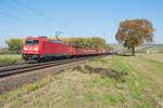 185 259 mit einem gemischten Güterzug bei Retzbach-Zellingen Richtung Würzburg, 13.10.2018