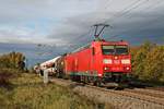 Am Abend des 05.10.2017 fuhr 185 019-7 mit einem gemischten Güterzug (Mannheim Rbf - Basel Bad Rbf) bei Buggingen durchs Rheintal in Richtung Schweizer Grenze.