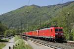 Als Viererpack sind DB 185 117, 129, 102 und 137 mit einem Güterzug am 06.05.2019 in Mezzovico an der Monte Ceneri-Strecke in Richtung Heimat unterwegs