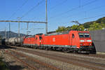 Doppeltraktion, mit den DB Loks 185 137-7 und 185 119-5, durchfährt den Bahnhof Gelterkinden.