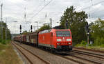 185 147 rollte am 26.09.19 mit einem gemischten Güterzug aus dem Rbf Seddin kommend durch Saarmund Richtung Schönefeld.