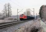 185184-9 kommt hier am 28.12.2019 auf dem Weg ins Ruhrgebiet um 11.07 Uhr mit einem polnischen Kohle Zug durch die Bauernschaft Lengerich Schollbruch.