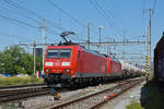 Doppeltraktion, mit den DB Loks 185 105-4 und 185 099-9 den Bahnhof Pratteln.