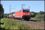 Ein Hoyer Güterzug mit DB 185357 kam am 18.09.2020 um 11.30 Uhr in Richtung Norden fahrend über die Rollbahn bei Lengerich Schollbruch.