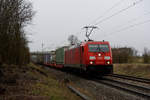 185 261 mit dem Wenzel-KLV Zug bei Postbauer-Heng Richtung Regensburg, 27.02.2020