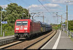 [Reupload]    Kohlezug mit 185 360-5 fährt im Hp Zöberitz auf Gleis 1 einem gelben Vorsignal Richtung Halle (Saale) entgegen.