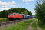 185 198 DB Cargo mit einem BMW-Autotransportzug bei Postbauer-Heng Richtung Nürnberg, 26.06.2020