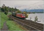 Die schönsten Ferien und das beste Wetter habe einmal ein Ende und so steht die rote DB 185 091-6 die mit ihrem  Novelis -Zug von Sierre nach Göttingen dem etwas trüben Genfersee bei