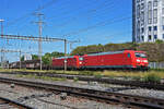 Doppeltraktion, mit den DB Loks 185 092-4 und 185 089-0 durchfährt am 25.06.2022 den Bahnhof Pratteln.