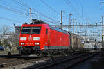 DB Lok 185 134-4 durchfährt am 21.02.2023 den Bahnhof Pratteln.
