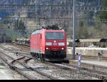 DB - Lok 185 091-6  bei der durchfahrt im Bhf. Kandersteg am 30.04.2023