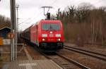 185 357 zieht am 08.03.09 einen Güterzug durch Burgkemnitz Richtung Berlin.