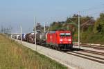185 250 mit einem gemischten Güterzug am 24.09.2011 bei Hattenhofen.