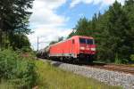185 369 mit einem Güterzug Richtung Österreich am 09.07.2012 unterwegs bei Laaber.