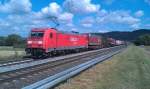 185 257 mit einem Klv-Zug am 11.08.2012 bei Himmelstadt.