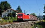 185 384 mit ged.Güterwagen auf der Filsbahn in Richtung Untertürckheim.Aufgenommen in Salach am 18.8.2012