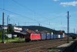 185 393-6 zieht am 06.Juni 2014 einen Containerzug durch Kronach in Richtung Saalfeld.