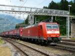 DB - Lok 185 128-6 vor einem Güterzug beim verlassen des Bahnhof Arth-Goldau am 29.05.2014