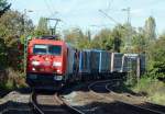 185 399-3 mit Güterwagen in einem Gleisbogen bei Bonn-Beuel - 14.10.2014
