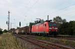 Einfahrt am 06.06.2014 in den Bahnhofsbereich von Orschweier von DBSC 185 095-7 mit einem gemischten Güterzug.