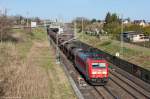 185 402-5 DB Schenker Rail Deutschland AG mit einem Kesselzug in Stendal und fuhr weiter in Richtung Wolfsburg.
