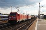 185 254-0 zusammen mit 185 369-6 am Nachmittag des 24.06.2014 mit einem gemischten Güterzug in Regensburg Hbf gen Regensburg Ost.