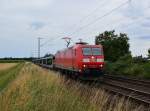 Bei Kaarst Broicher Seite ist hier die 185 192-2 mit einem leeren Autotransportwagenzug in Richtung Neuss unterwegs.