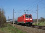 185 040-3 zieht am 19.April 2015 einen Kesselzug bei Stockheim(Oberfr) in Richtung Lichtenfels.