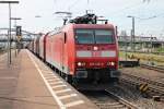 Durchfahrt am 05.09.2014 von 185 128-6 mit einem leeren Stahlzug aus Itlaien nach Mannheim Rbf in Weil am Rhein.
