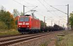 185 081 führte am 13.10.15 einen gemischten Güterzug durch Greppin Richtung Dessau.