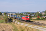 185 344 mit einem KLV-Zug am 15.09.2016 bei Schmalenbach in der Nähe von Ansbach.