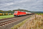185 248-2 ist am 13.10.16 mit einen gemischten Güterzug bei Harrbach unterwegs.